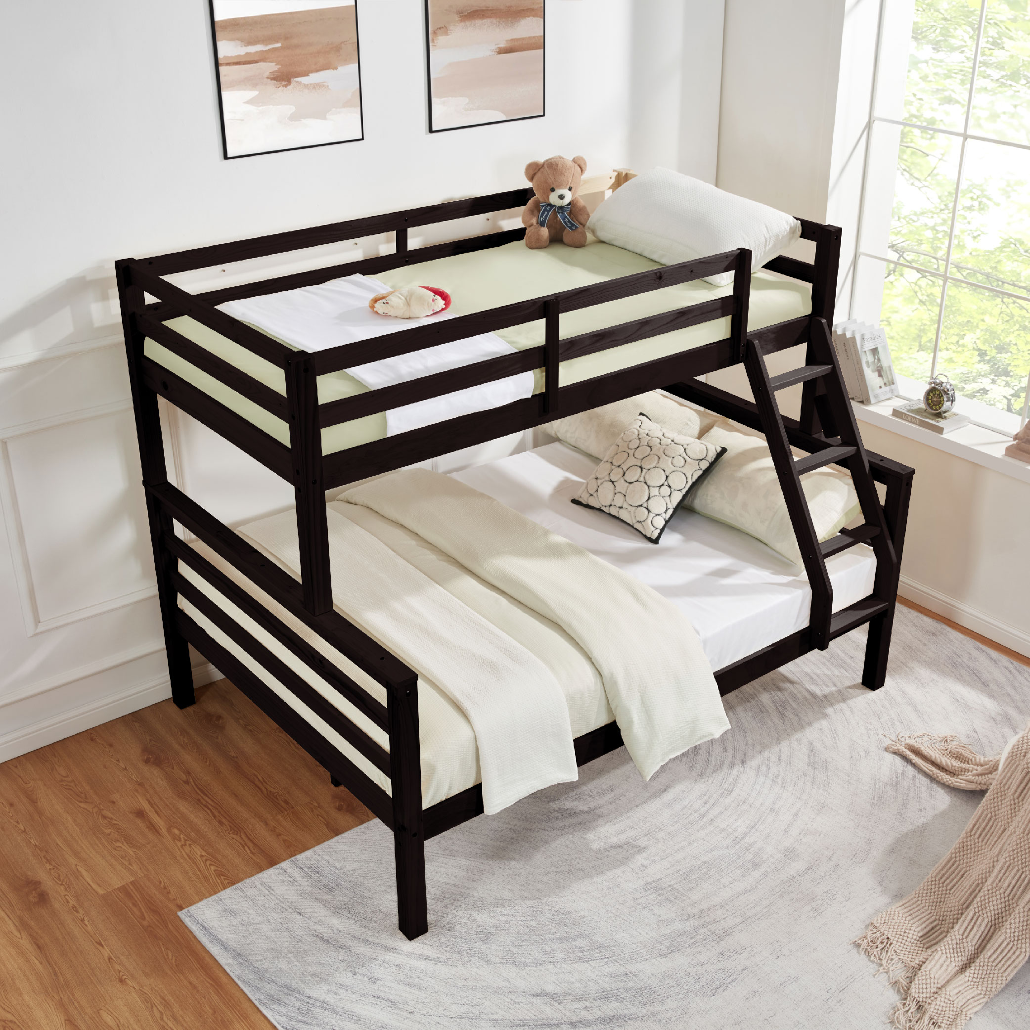 Twin over Full Bunk Bed with Thick Posts,Wooden Bunk Bed with High Guardrail and Ladder for Kids, Teens, Dorm Rooms, and Guest Rooms,No Box Spring Needed,Espresso Twin over Full Bunk Bed with Thick Posts,Wooden Bunk Bed with High Guardrail and Ladder for Kids, Teens, Dorm Rooms, and Guest Rooms,No Box Spring Needed,Espresso